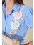 Kadın Yazlık Mavi Çiçek Nakışlı Keten Gömlek Bluz 2D-2316 2