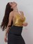 Kadın Gold Parlak Taşlı Payetli Mini Crop Kayık Yaka Zincirli Bluz Zırh Büstiyer 1