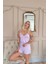 Lila Flamingo Chic Desenli Örme Ip Askı Şortlu Kadın Pijama Takımı 2