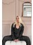 Siyah Midnight Petals Exclusive Örme Sabahlıklı Kadın Pijama Takımı 3