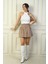 Kadın Beli Lastikli Kareli Kaşe Mini Etek 3