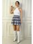 Kadın Beli Lastikli Ekose Mini Kareli Mini Kaşe Etek 2