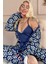 Lacivert Blossom Exclusive Örme Sabahlıklı Kadın Pijama Takım 1
