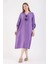 Süs Patlı Tokalı Keten Elbise-Mor 2