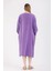 Süs Patlı Tokalı Keten Elbise-Mor 3