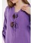 Süs Patlı Tokalı Keten Elbise-Mor 5