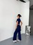Osy Modal Yumuşak Dokulu Kumaş Kısa Kollu Crop Alt Ispanyol Paça Pantalon Ikili Takım - Lacivert 1