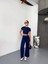 Osy Modal Yumuşak Dokulu Kumaş Kısa Kollu Crop Alt Ispanyol Paça Pantalon Ikili Takım - Lacivert 3