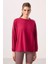 Viva Kırmızı Yumuşak Dokulu O Yaka Oversize Kadın Tunik Sweatshirt - 97303 4