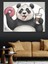 Donut Tutan Panda Dekoratif Kanvas - Mdf Ahşap Tablo 1
