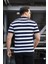 Premium Yan Çizgili Viskon Polo Yaka Triko Erkek T-Shirt - Lacivert 4