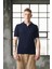 Örme Desenli Viskon Polo Yaka Triko Erkek T-Shirt - Lacivert 3