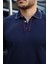 Premium Şerit Detaylı Viskon Polo Yaka Triko Erkek T-Shirt - Lacivert 2
