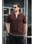 Premium Şerit Detaylı Viskon Polo Yaka Triko Erkek T-Shirt - Kahve 5