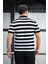 Premium Yan Çizgili Viskon Polo Yaka Triko Erkek T-Shirt - Siyah 4