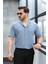 Yarım Oversize Apaş Yaka Kısa Kol Müslin Kumaş Erkek Gömlek - Soğuk Mavi 1
