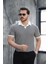 Çizgili Örme Desenli Polo Yaka Erkek T-Shirt - Siyah 1