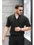 Yarım Oversize Apaş Yaka Kısa Kol Müslin Kumaş Erkek Gömlek - Siyah 4