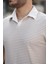 Çizgili Örme Desenli Polo Yaka Erkek T-Shirt - Bej 3