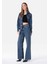 Regular Fit Yüksek Bel Geniş Paça Mavi Kadın Pantolon 1