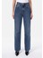 Regular Fit Yüksek Bel Geniş Paça Mavi Kadın Pantolon 4