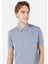 Regular Fit Polo Yaka Düz Erkek Mavi Kısa Kol Tişört 4