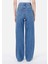 Regular Fit Yüksel Bel Geniş Paça Kadın İndigo Jean Pantolon 2