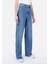 Regular Fit Yüksel Bel Geniş Paça Kadın İndigo Jean Pantolon 4