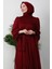 Fırfır Detay Janjan Elbise Bordo 5