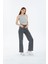 Kar Yıkama Koyu Gri Likralı Süper Yüksek Bel Wide Leg Salaş Jeans Palazzo Kot Pantolon 3