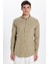 Erkek Slim Fit Dar Kesim Pamuk Keten Doku Düğmeli Yaka Vizon Gömlek 3