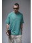 Kabartma Baskılı Garni Detaylı Reglan Kol Oversize Kalıp Unisex Tişört 3