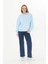 Kadın Bebe Mavisi Kanguru Cep Şardonlu Kapüşonlu Regular Fit Sweatshirt 1