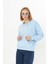Kadın Bebe Mavisi Kanguru Cep Şardonlu Kapüşonlu Regular Fit Sweatshirt 2