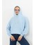 Kadın Bebe Mavisi Kanguru Cep Şardonlu Kapüşonlu Regular Fit Sweatshirt 4