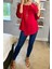 Kırmızı 3/4 Kol Oversize Asimetrik Bluz 1