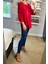 Kırmızı 3/4 Kol Oversize Asimetrik Bluz 2