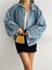 Kadın Balon Kol Oversize Çift Cepli Denim Kar Yıkamalı Denim Ceket Mavi 1