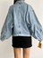 Kadın Balon Kol Oversize Çift Cepli Denim Kar Yıkamalı Denim Ceket Mavi 5