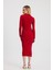 3686 Bel Büzgü Detay Elbise Kırmızı 5