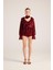 Fırfırlı Güllü Choker Aksesuarlı Şifon Sassy Gömlek Bordo 1