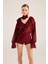 Fırfırlı Güllü Choker Aksesuarlı Şifon Sassy Gömlek Bordo 2