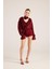 Fırfırlı Güllü Choker Aksesuarlı Şifon Sassy Gömlek Bordo 3