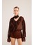 Fırfırlı Güllü Choker Aksesuarlı Şifon Sassy Gömlek Kahve 2