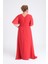 Kadın Büyük Beden Uzun Şifon Abiye Elbise 9510 Kırmızı 4