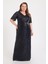 Kadın Büyük Beden Pul Payetli V Yaka Uzun Abiye Elbise 9646 Siyah 1