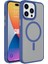 Apple iPhone 15 Pro Max Uyumlu Mat Arka Yüzey Wireless Şarj Özellikli Flet Magsafe Kapak-Mavi 1
