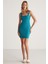 Lonıca Kadın Krep Örme Kumaşlı Kare Yakalı Bodycon Mini Petrol Yeşili Elbise 4