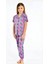 511G Kız Çocuk Desenlı Kısa Kollu Boydan Patlı Garson Pijama Takımı 1
