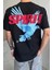 Siyah Spirit Baskılı Oversize T-Shirt 4